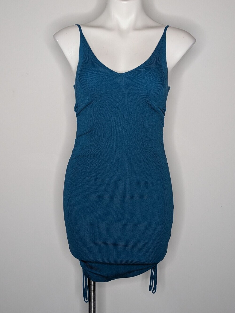 Princess Polly Blue Ribbed Spaghetti Strap V Neck Mini Dress S/M